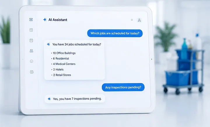 Panel asystenta AI połączony z grafikiem, fakturą i listą kontrolną